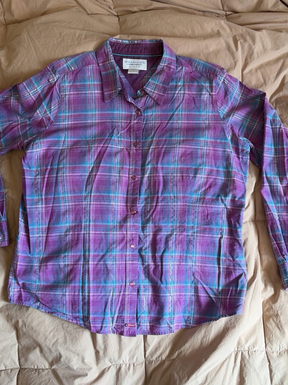 Wrangler Purple & Teal Plaid Long-Sleeve Button-Down Shirt